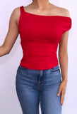 Janeli Off Shoulder Ruched Top- Red