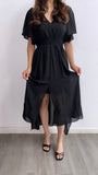 See You There Hi-Low Flowy Maxi Dress-Black