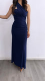 Mi Tesoro Ruched Scarf Maxi Dress- Navy Blue