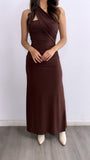 Mi Tesoro Ruched Scarf Maxi Dress- Chocolate