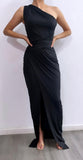 Night Of Romance Assymetrical Maxi Dress- Black