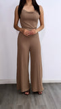 Sunday Brunch Wide Leg Ribbed Jumpsuit- Mocha