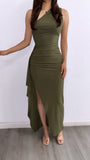 Dark Till Daylight Assymetrical Maxi Dress- Olive