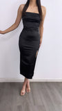 Mesmerized Satin Tube Midi DRess- Black