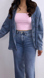 Franco Oversized Washed Denim Shaket- Medium Wash