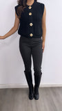 Tammy Button Down Sweater Vest- Black