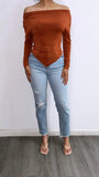 Lilia Long Sleeve Top- Rust