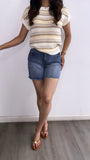 Abby Knitted Striped Short Sleeve Top- Butter Yellow/Neutral