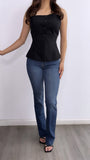Leslie Front Slit Button Down Top- Black