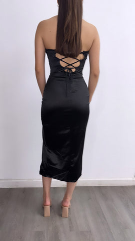 Mesmerized Satin Tube Midi DRess- Black