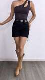 Elma Assymetrical Cut Out Bodysit- Dark Brown