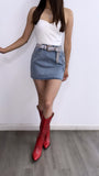 Martin High Rise Braided Denim Mini Skirt- Light Wash