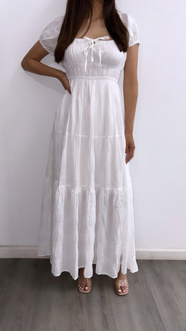 Ocean Breeze Flowy Linen Maxi Dress- White