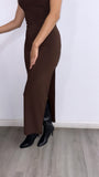 Wild Elegance Assymetrical Maxi Dress- Chocolate