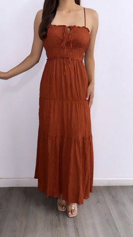 Getty Villa Crinkled Maxi Dress- Rust