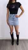 Bartolo High Rise Denim Mini Skirt- Light Wash