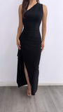 Dark Till Daylight Assymetrical Maxi Dress- Black