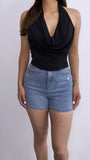 Solana Silk Halter Top- Black