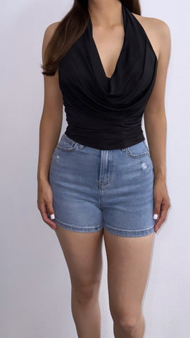 Solana Silk Halter Top- Black