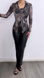 Meridan Sheer Leopard Button Down Top- Black Multi