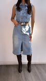 Palomino Button Down Midi Denim Dress- Light Wash