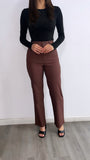 Minimalist High Rise Straight Leg Pants- Brown