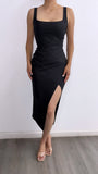 Simply You Ruched Midi Dress- Black