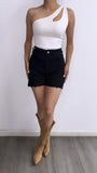 Isaac High Rise Mom Denim Shorts- Black