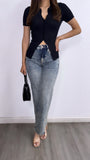 Gianna Ribbed Button Down Top- Black