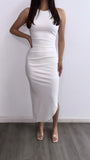 Lead You On Ruched Midi Dress- White