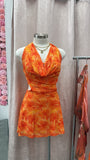 Latina Forever Halter Mesh Mini Dress- Orange Multi