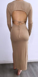 Give Me More Ribbed Midi Dress- Taupe