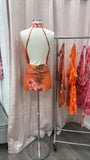 Tropicoqueta Rhinestone Halter Mesh Mini Dress- Orange Multi