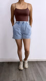 Set n Go Acid Wash Jogger Shorts- Light Blue Denim
