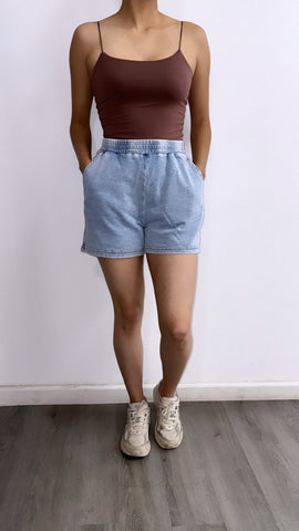 Set n Go Acid Wash Jogger Shorts- Light Blue Denim