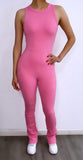 SNATCHED Ribbed Flared Jumpsuits/Unitard- Pink