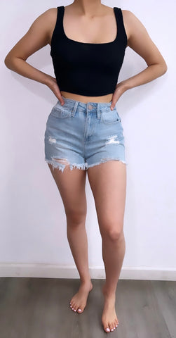 Liem High Rise Denim Shorts- Light Wash