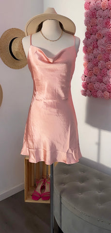 Magical Night Satin Mini Dress- Soft Pink