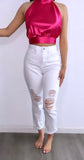 Calix High Rise Mom Jeans- White